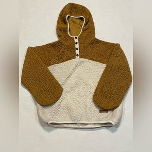 Simply Southern Two-Toned Hooded Sherpa Pullover Mustard & White Sz Medium